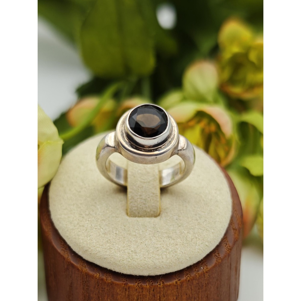 Smoky Topaz & Sterling Silver, Size 4.5 Artisan Handmade Art Deco Gemstone Ring
